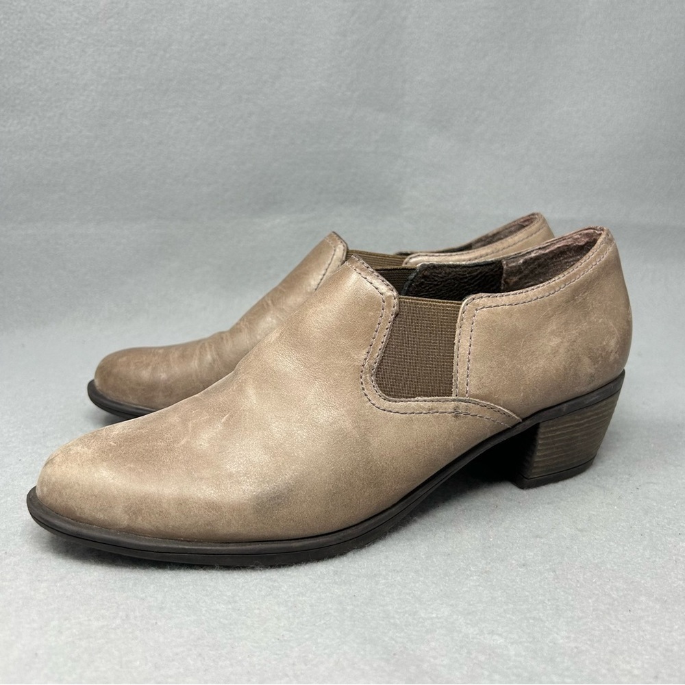 Munro Boots Womens 6.5M Light Brown Ankle Chelsea Bootie Leather Block Heels